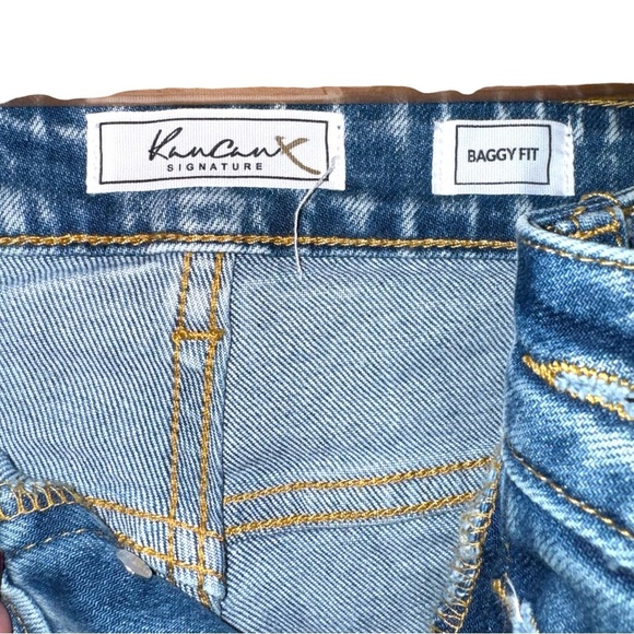 NEW KANCAN Baggy Fit Stretch Ankle Jeans High Rise Button Fly Acid Wash Size 25 - Picture 11 of 13